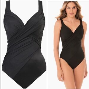 Miraclesuit Black Rock Solid Revele One Piece Swimsuit Women's Sz 16‎